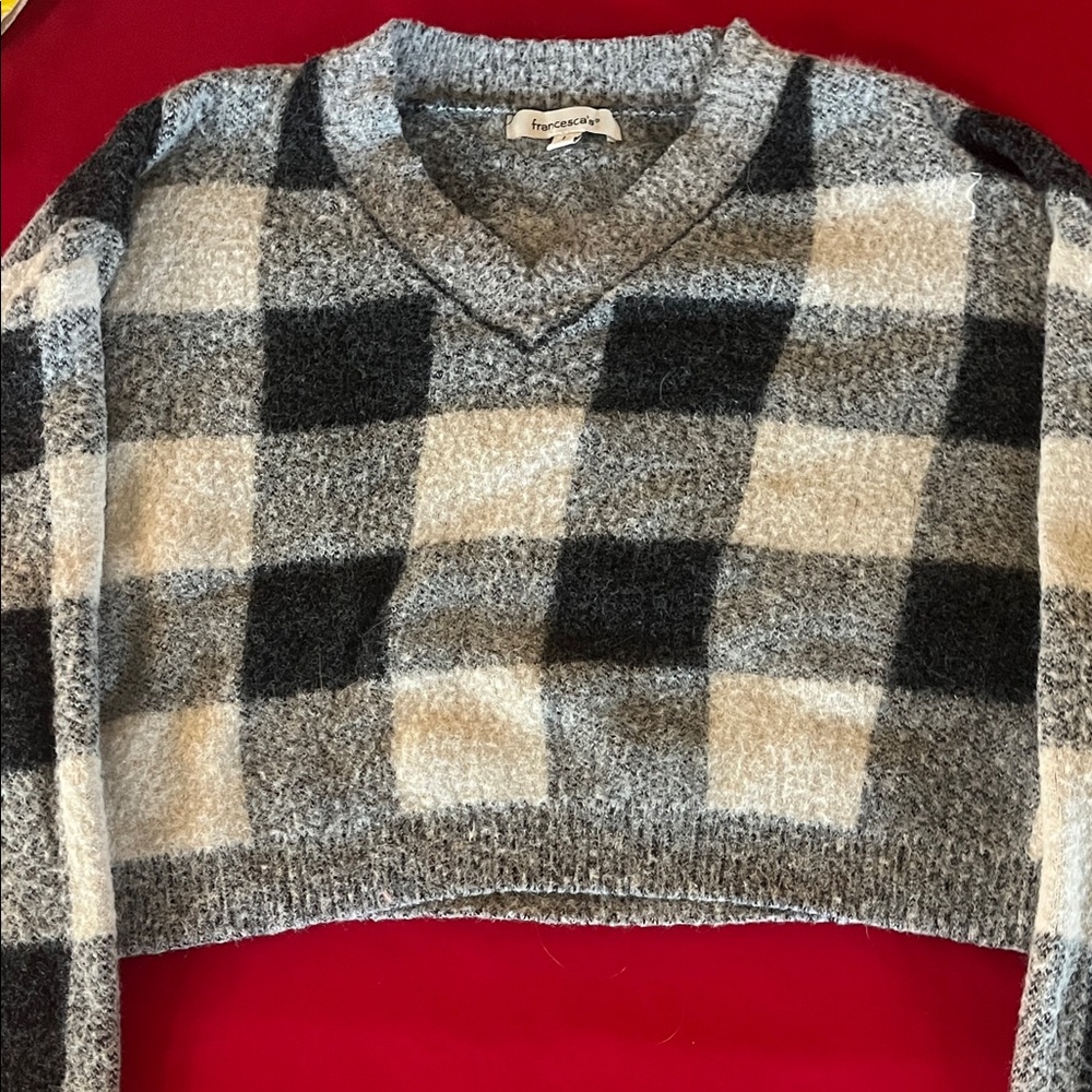 Francesca's Collections Black and Gray V-Neck Sweater